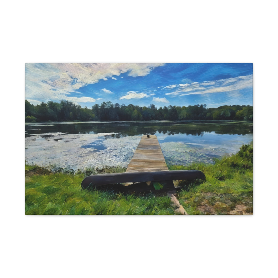 Tranquil Lakeside Dock Scene Canvas Wall Art