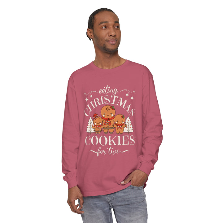 Unisex Garment-dyed Long Sleeve T-Shirt - Eating Christmas Cookies For Two Pregnancy T-Shirt