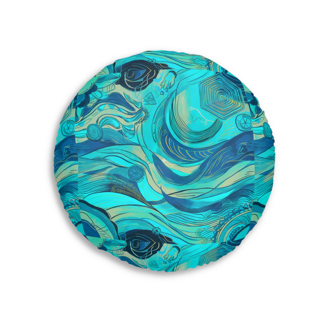 Ocean Waves Tufted Floor Pillow, Round