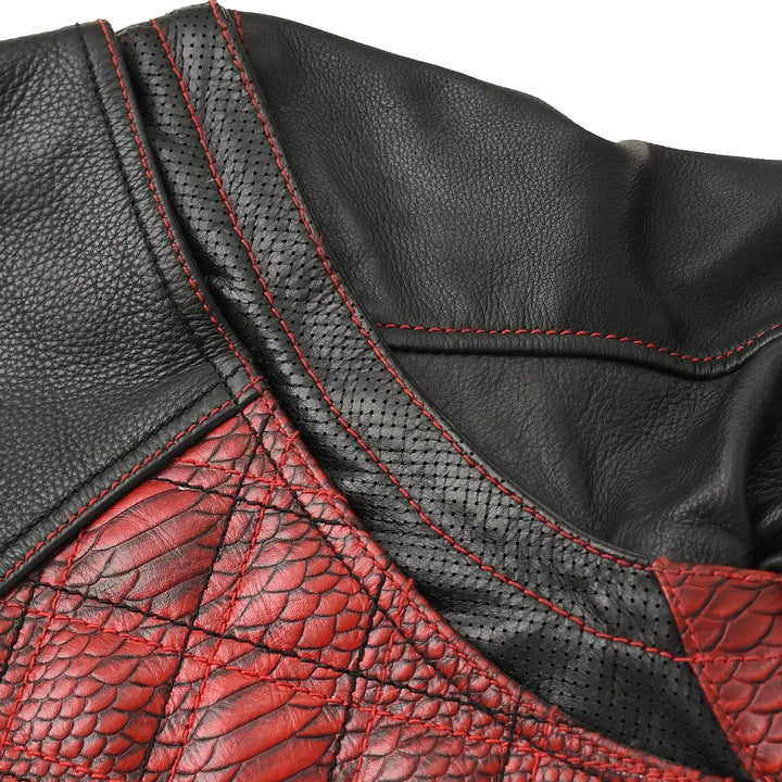Redstrike Men’s Red & Black Leather Motorcycle Jacket