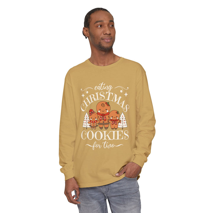 Unisex Garment-dyed Long Sleeve T-Shirt - Eating Christmas Cookies For Two