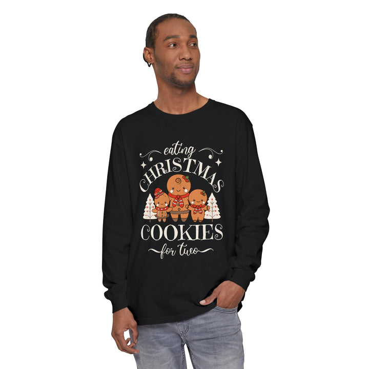 Unisex Garment-dyed Long Sleeve T-Shirt - Eating Christmas Cookies For Two Pregnancy T-Shirt