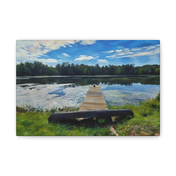 Tranquil Lakeside Dock Scene Canvas Wall Art