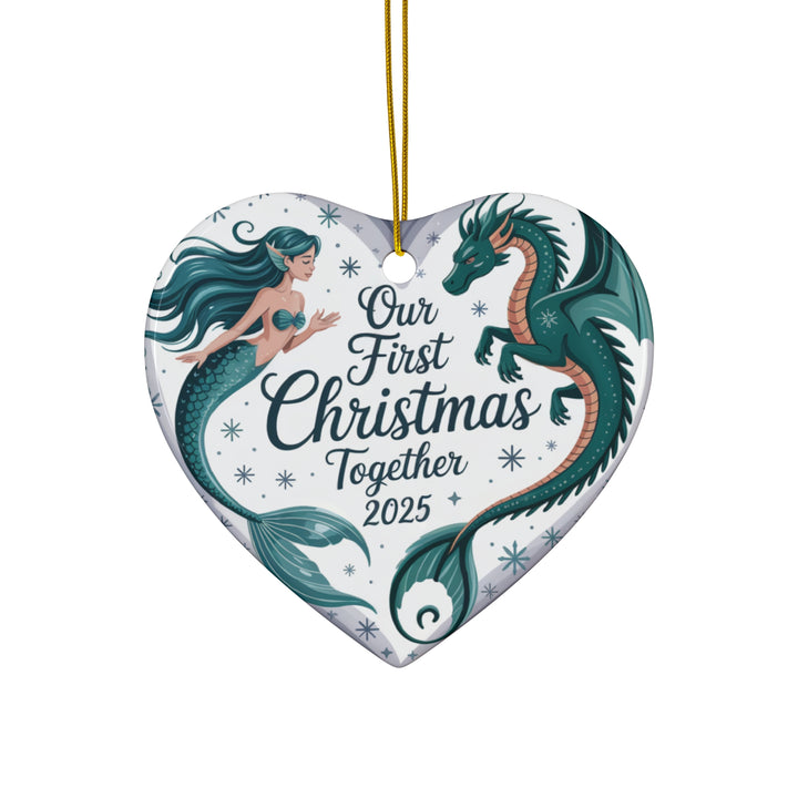 Mermaid Dragon First Christmas Together 2025 – Ceramic Holiday Ornament