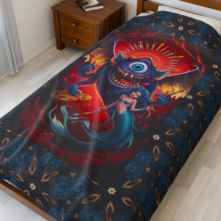 Velveteen Plush Blanket - One Eyed Mermaid Artist