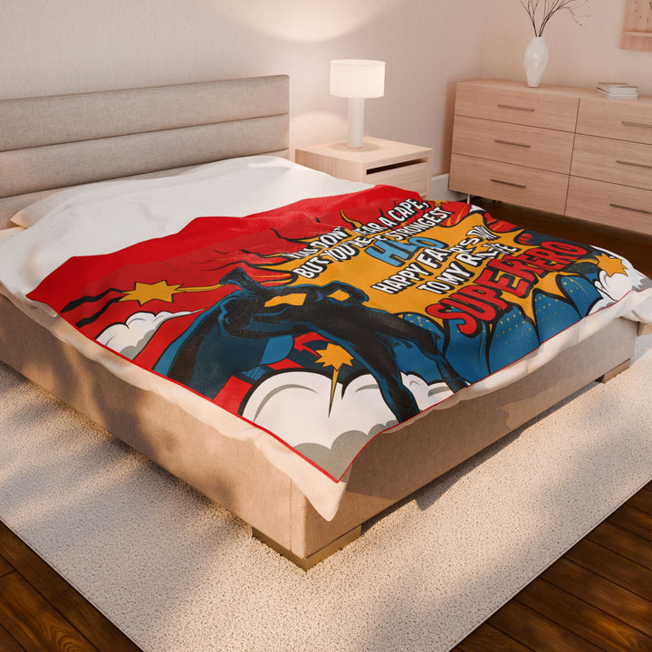 Superhero Dad Velveteen Plush Blanket - Perfect Gift for Father's Day