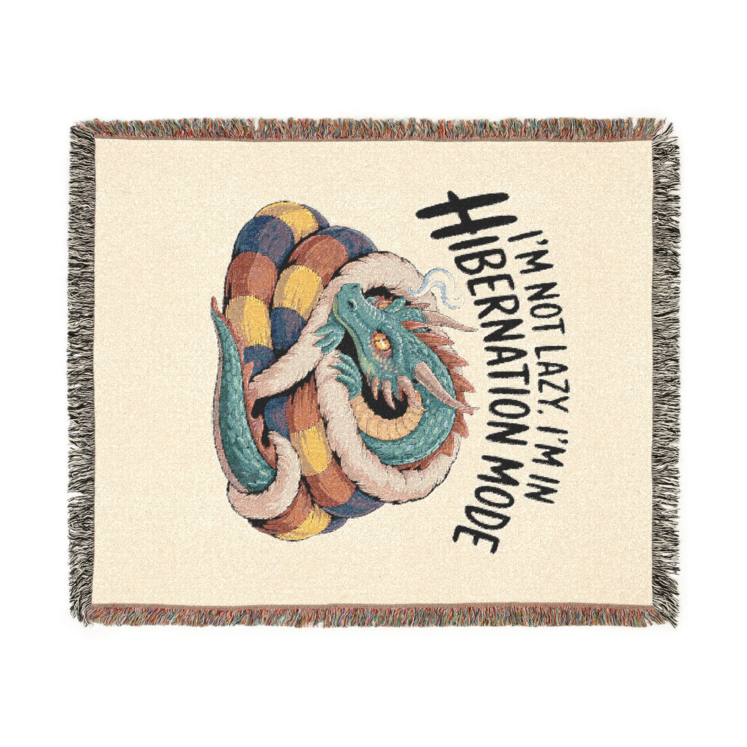 Dragon Woven Blanket – “I’m Not Lazy, I’m Hibernating” Cozy Throw, Fun Home Décor & Gift for Fantasy Lovers