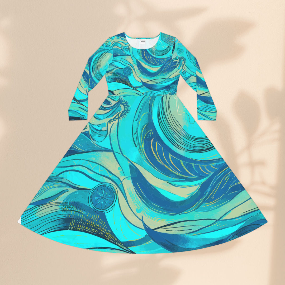 Women's Long Sleeve Dance Dress - Water Waves