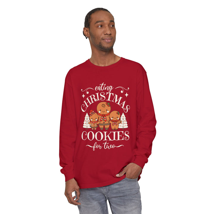 Unisex Garment-dyed Long Sleeve T-Shirt - Eating Christmas Cookies For Two