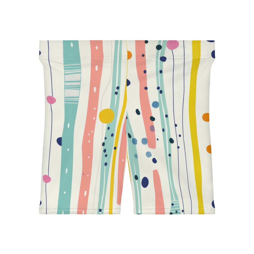 Pastel Stripe Biker Shorts — Pastel Polka & Brushstroke Print