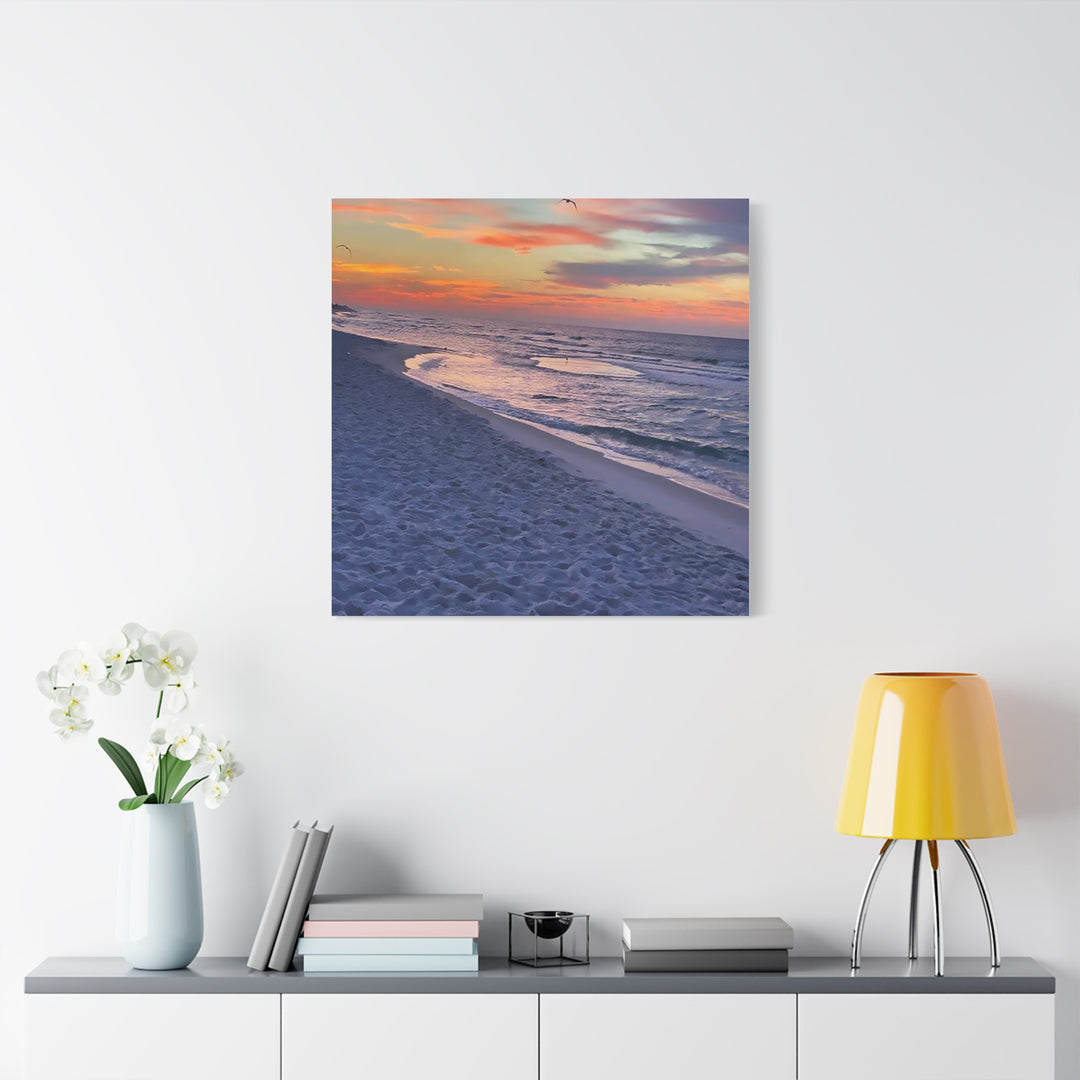 Sunset Beach Matte Stretched Canvas Print