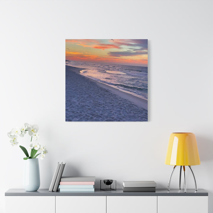Sunset Beach Matte Stretched Canvas Print