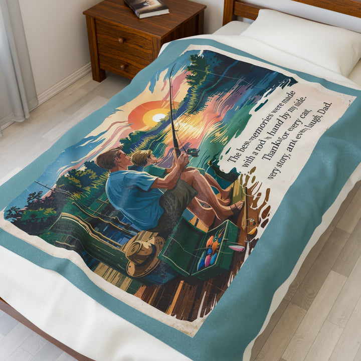 Fishing Memories Velveteen Plush Blanket – Cozy Decor for Nature Lovers