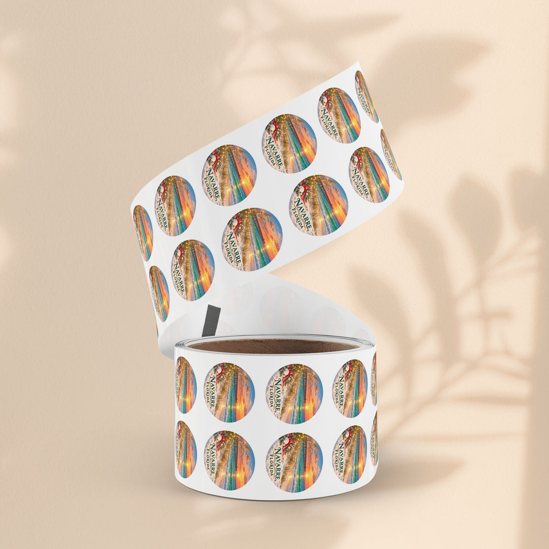 Navarre Florida Round Sticker Rolls – Waterproof Beach Sunset Labels