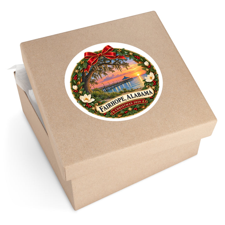 Fairhope Alabama Christmas Wreath Sticker – Holiday Bay Sunset