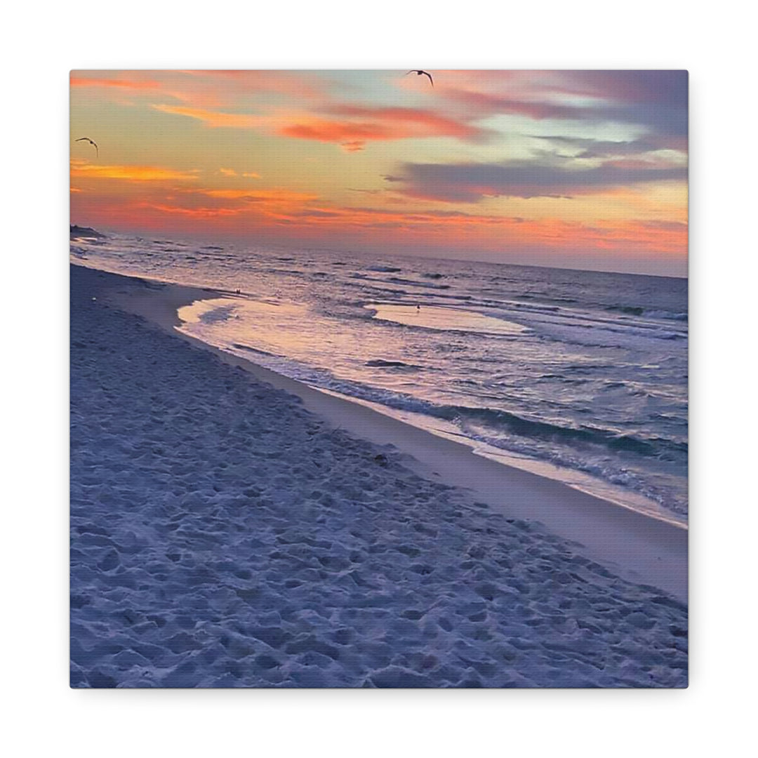 Sunset Beach Matte Stretched Canvas Print