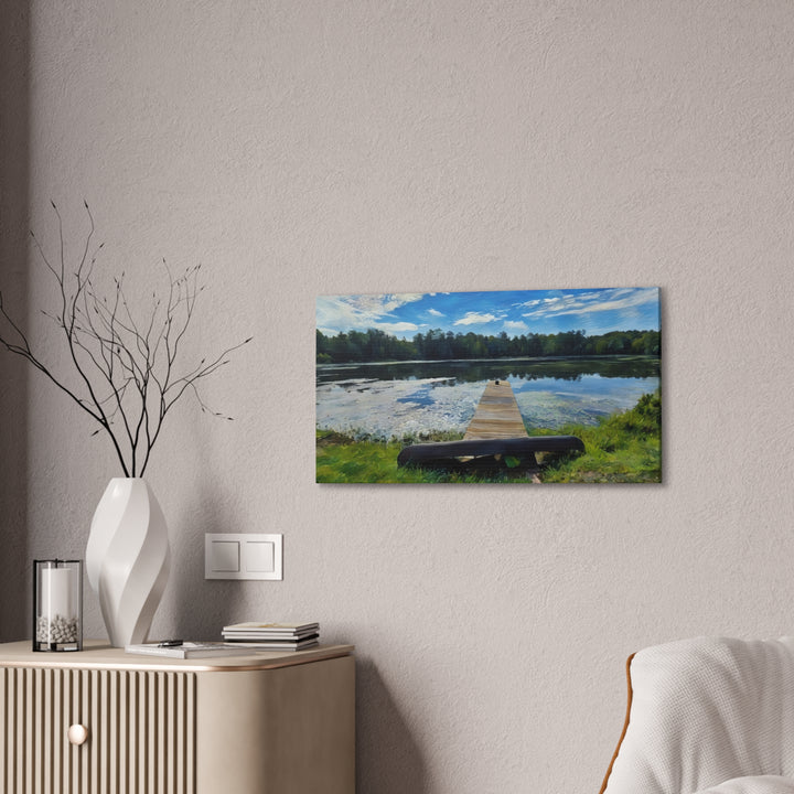 Tranquil Lakeside Dock Scene Canvas Wall Art