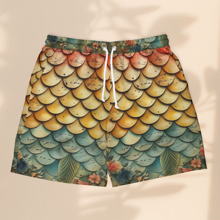 Vintage Floral Mer Scales Unisex Swim Shorts - Vibrant Beachwear for Summer Fun