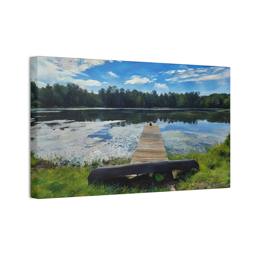 Tranquil Lakeside Dock Scene Canvas Wall Art