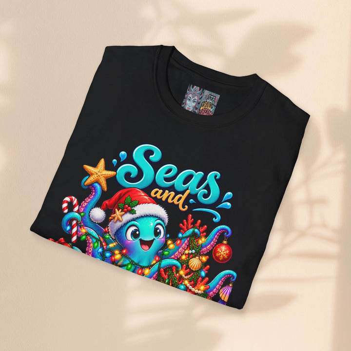 Seas and Greetings T-Shirt – Christmas Octopus Holiday Tee