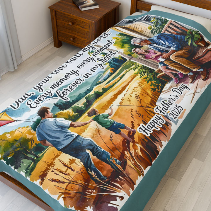Father's Day Velveteen Plush Blanket - Every Moment is Forever in My Heart