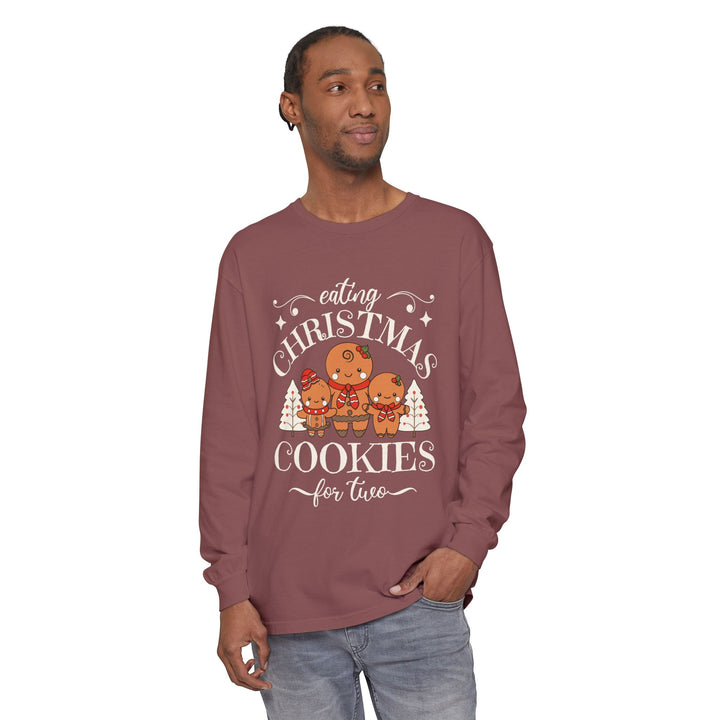 Unisex Garment-dyed Long Sleeve T-Shirt - Eating Christmas Cookies For Two