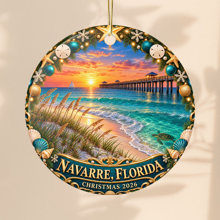 Navarre Florida Double-Sided Ceramic Christmas Ornament