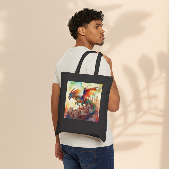 Cotton Canvas Tote Bag - Dragon Over City