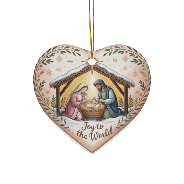 Joy To The World Manger Ceramic Ornament