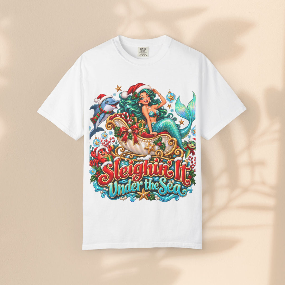 Mermaid Christmas T-Shirt – Sleighin’ It Under the Sea Holiday Tee