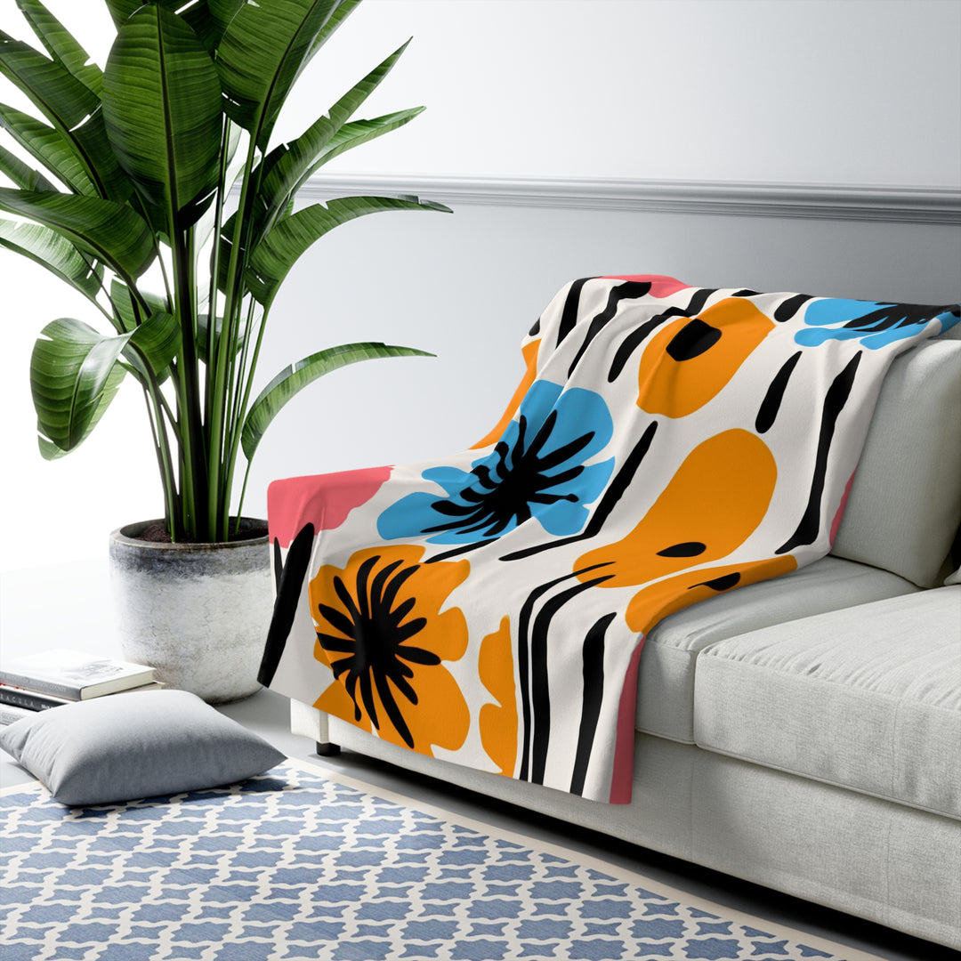 Mod Flowers Sherpa Fleece Blanket – Cozy Floral Plush Throw for Home & Gifts