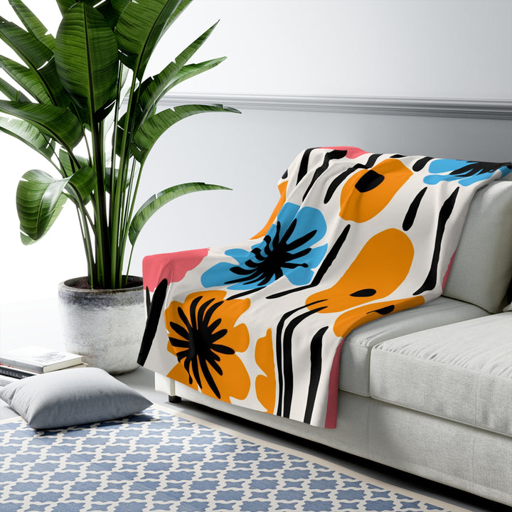 Mod Flowers Sherpa Fleece Blanket – Cozy Floral Plush Throw for Home & Gifts
