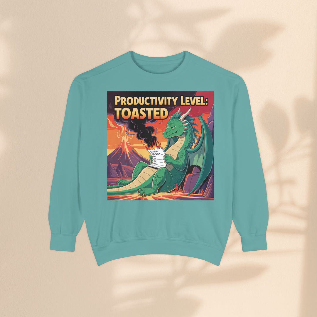 Toasted Productivity Level Dragon Sweatshirt, Cozy Gift, Funny Sweatshirt, Fantasy Apparel, Dragon Lover Clothing, Work From Home Style