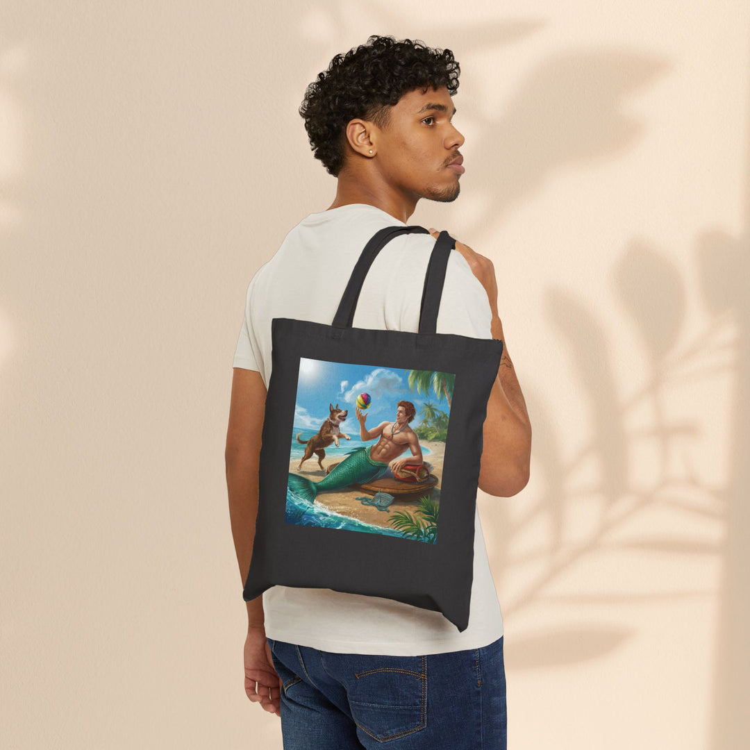 Cotton Canvas Tote Bag - Merman Tossing A Ball