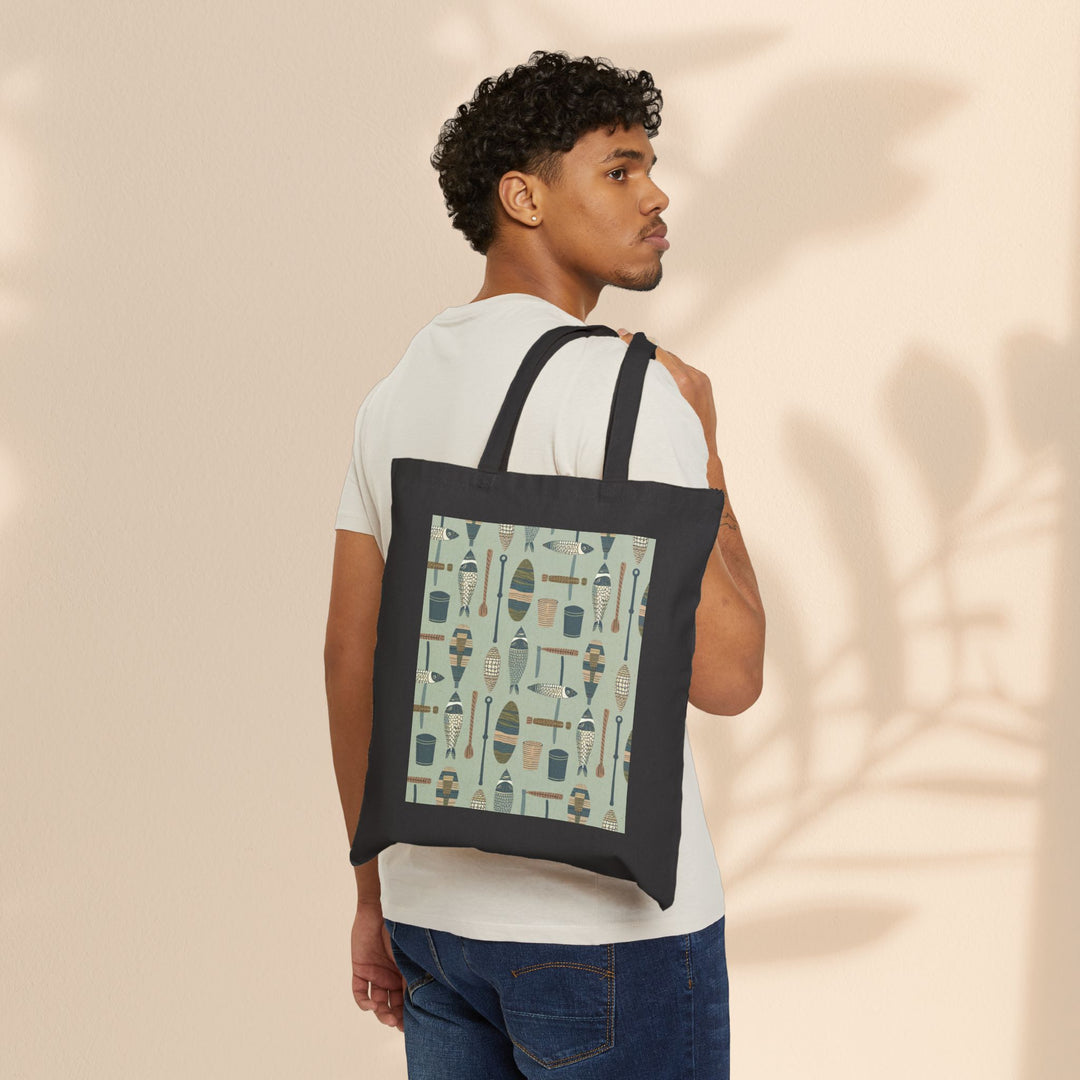 Cotton Canvas Tote Bag - Fish Line