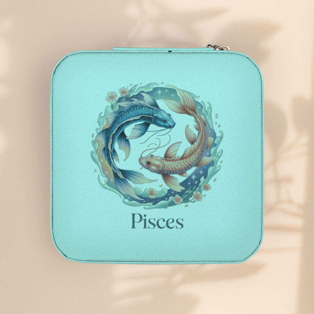 Pisces Zodiac Jewelry Travel Case — Compact Pink Ring & Earring Organizer