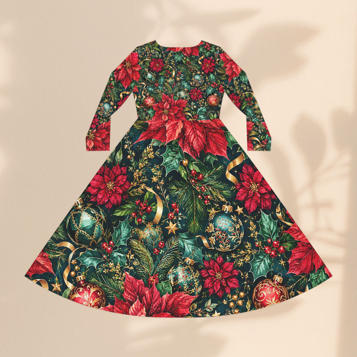 Christmas Poinsettia Midi Dance Dress — Festive Holiday Floral Print