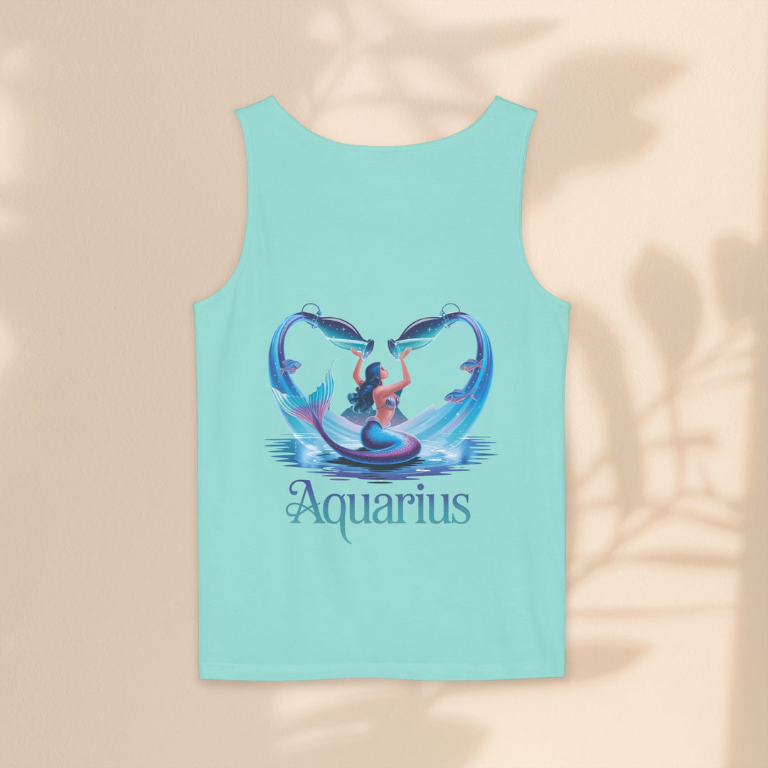 Aquarius Unisex Garment-Dyed Tank Top, Zodiac Apparel, Astrology Gift, Summer Outfit, Festival Wear, Birthday Gift