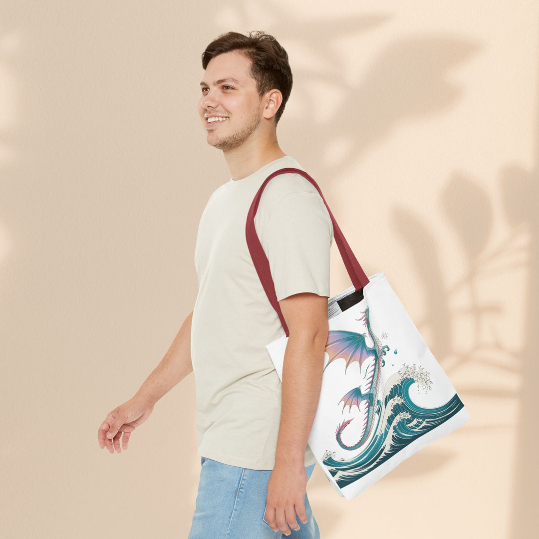 Dragons and Waves AOP Tote Bag, Ocean Life, Fantasy Art, Dragon Lovers Gift, Eco-Friendly Shopping Bag, Unique Design