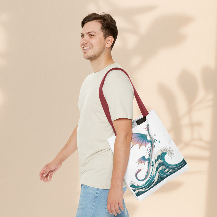 Dragons and Waves AOP Tote Bag, Ocean Life, Fantasy Art, Dragon Lovers Gift, Eco-Friendly Shopping Bag, Unique Design
