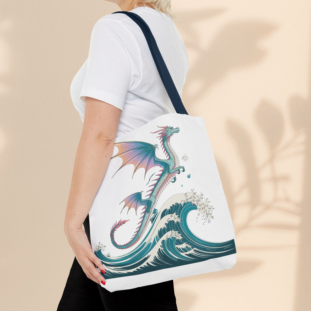 Dragons and Waves AOP Tote Bag, Ocean Life, Fantasy Art, Dragon Lovers Gift, Eco-Friendly Shopping Bag, Unique Design