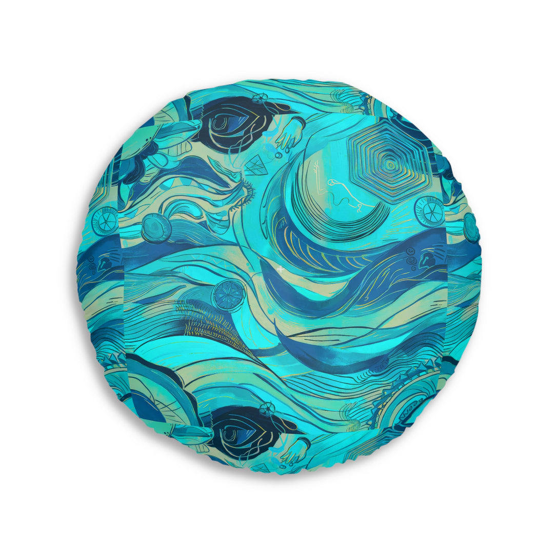 Ocean Waves Tufted Floor Pillow, Round