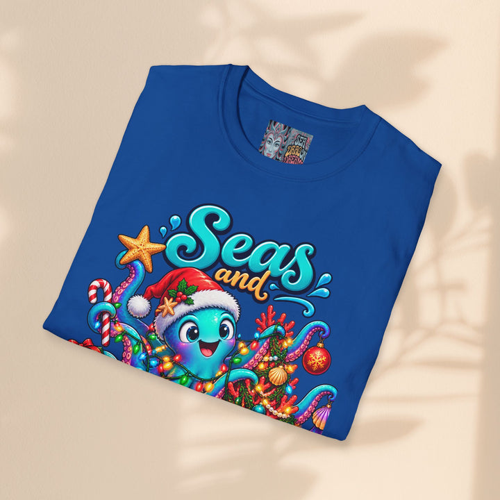 Seas and Greetings T-Shirt – Christmas Octopus Holiday Tee
