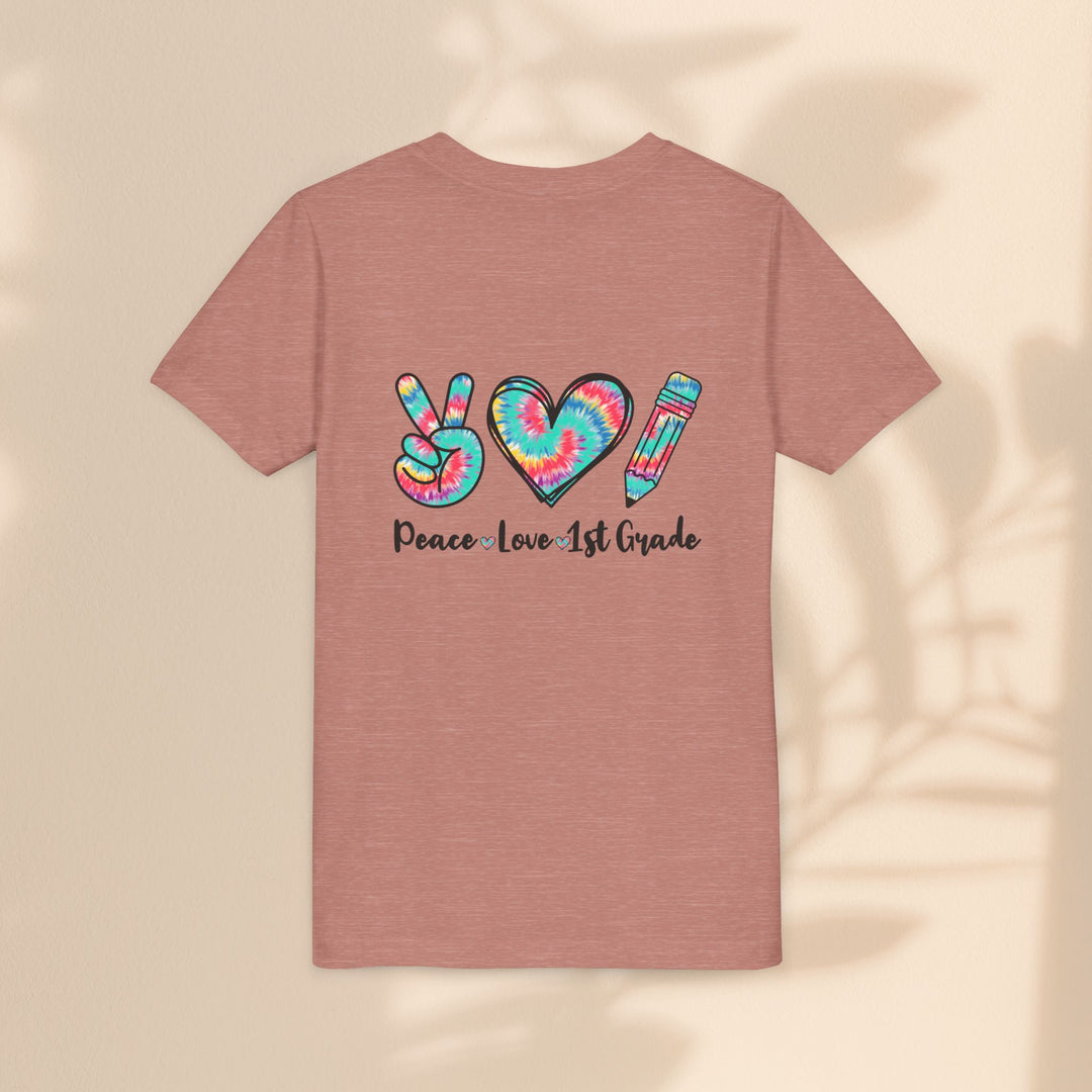 Peace Love 1st Grade Youth Tee, Tie-Dye Kids Shirt, Back to School Outfit, Child's Birthday Gift, Teacher Appreciation Gift