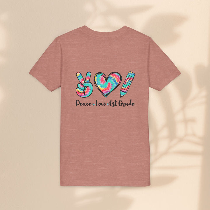 Peace Love 1st Grade Youth Tee, Tie-Dye Kids Shirt, Back to School Outfit, Child's Birthday Gift, Teacher Appreciation Gift