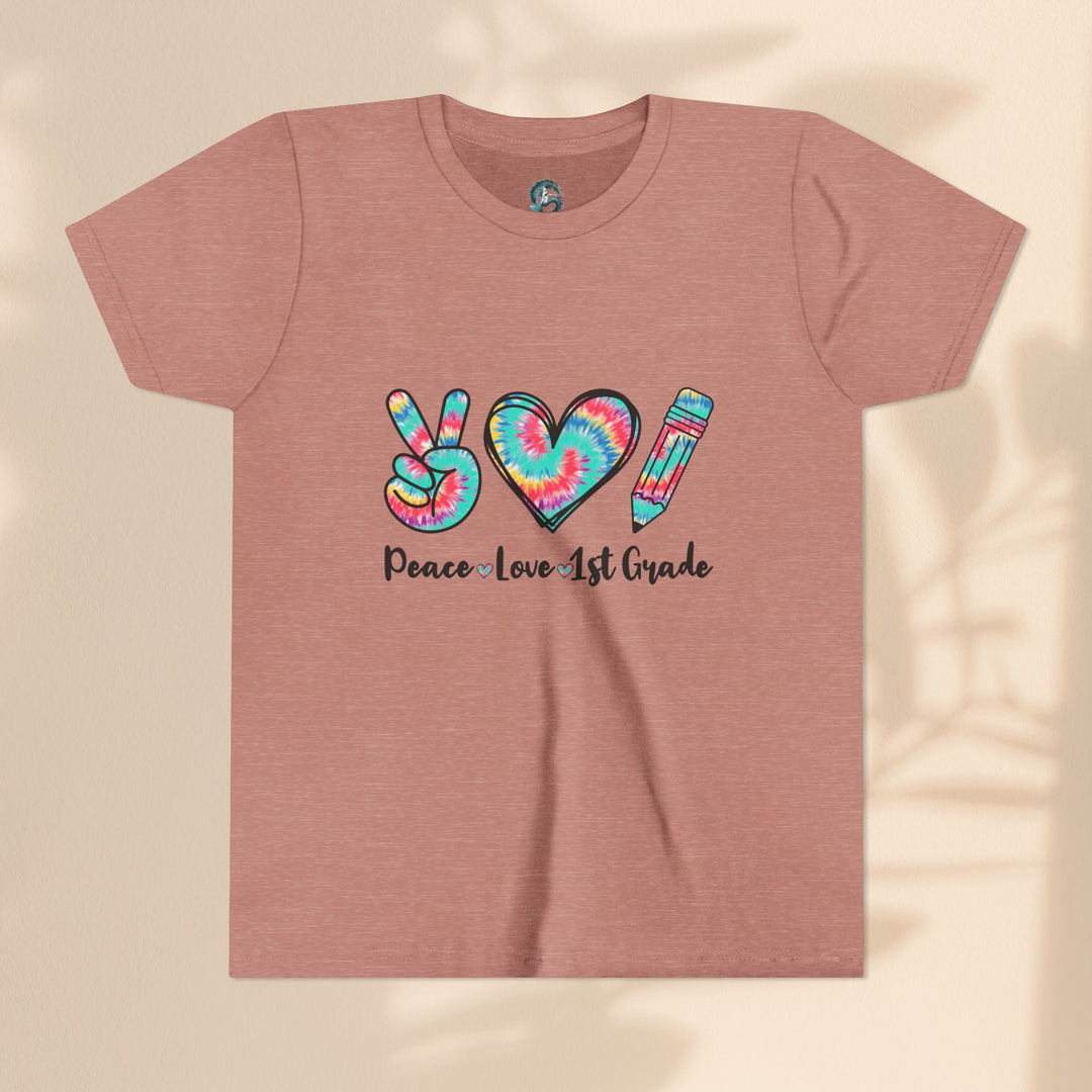 Peace Love 1st Grade Youth Tee, Tie-Dye Kids Shirt, Back to School Outfit, Child's Birthday Gift, Teacher Appreciation Gift