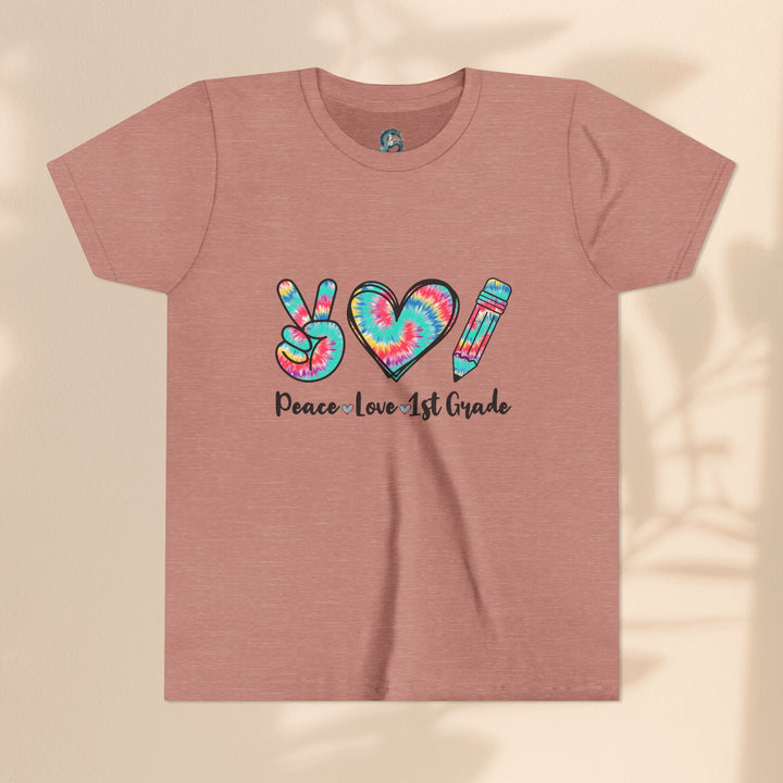 Peace Love 1st Grade Youth Tee, Tie-Dye Kids Shirt, Back to School Outfit, Child's Birthday Gift, Teacher Appreciation Gift