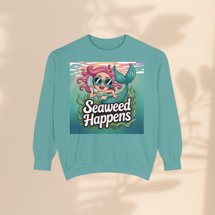Seaweed Happens Unisex Sweatshirt, Fun Beach Apparel, Ocean Lover Gift, Stylish Casual Wear, Cozy Mermaid Sweatshirt