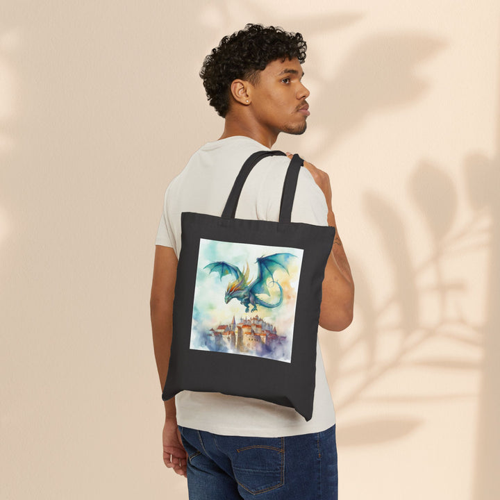 Cotton Canvas Tote Bag - Dragon Over The City