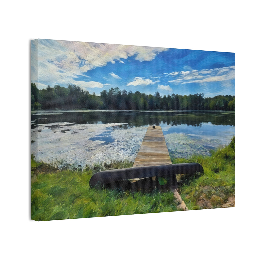 Tranquil Lakeside Dock Scene Canvas Wall Art